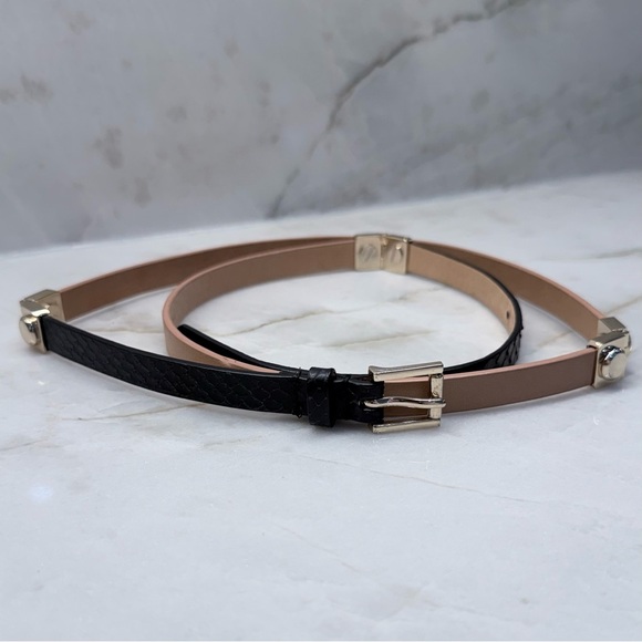 J. Crew Accessories - J CREW Mixed Black/Tan Genuine Leather Skinny Belt w/Gold Rivet Embellishments